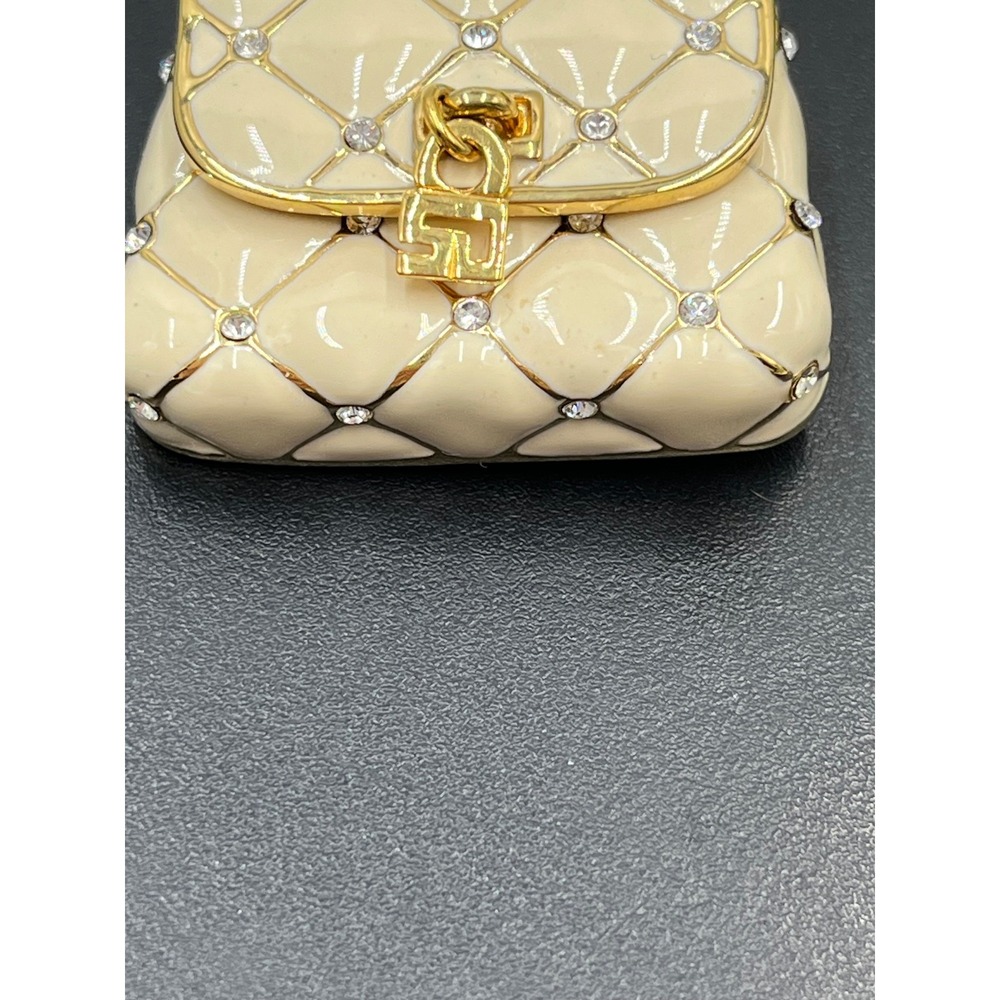 St. John Vintage Handbag Cream Enamel Crystal Rhinestones
Gold Bag Opens Brooch - Picture 7 of 12